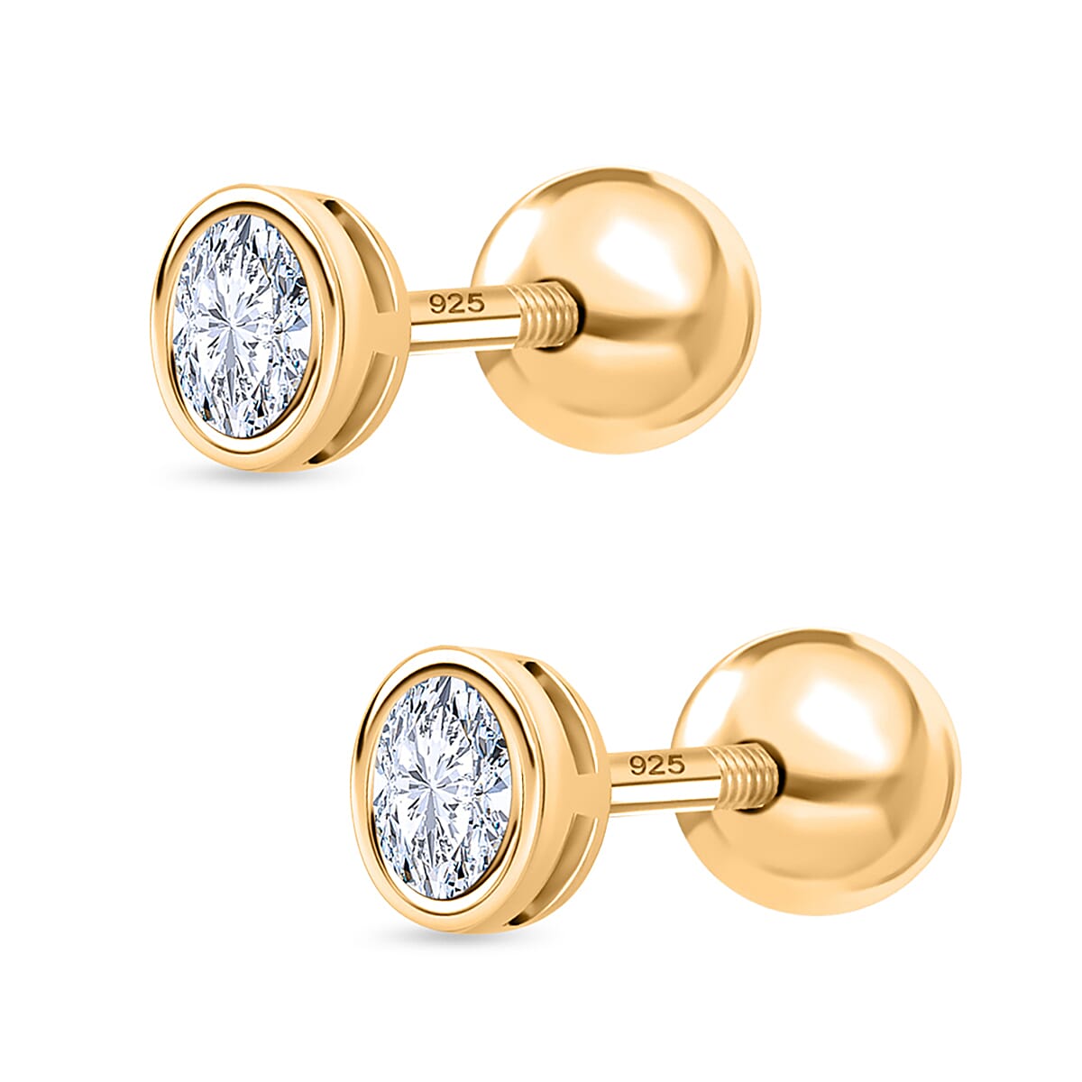 Luxuriant SI-GH Lab Grown Diamond Earring with Screw Back in 18K Vermeil Yellow Gold Plated Sterling Silver