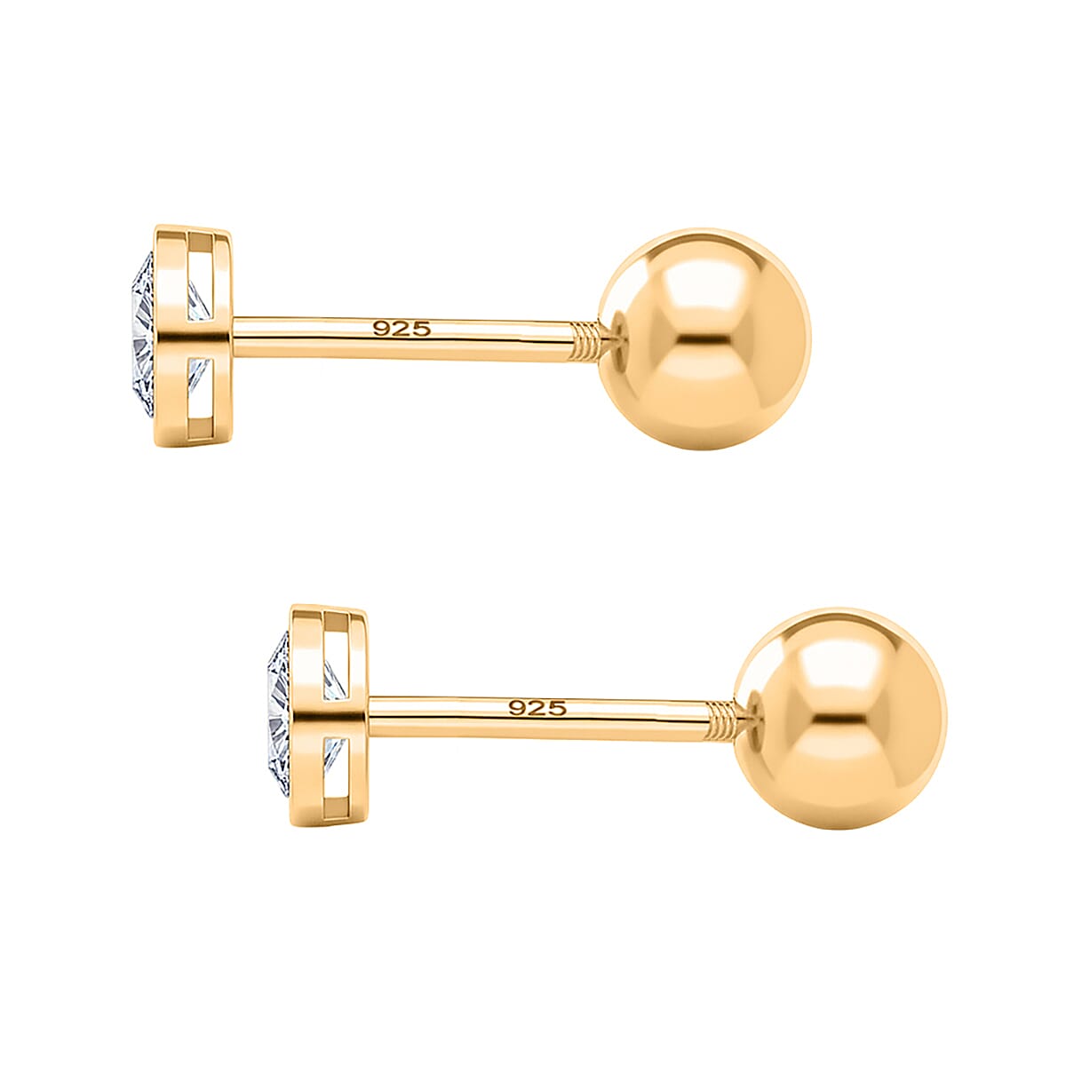 Luxuriant SI-GH Lab Grown Diamond Earring with Screw Back in 18K Vermeil Yellow Gold Plated Sterling Silver