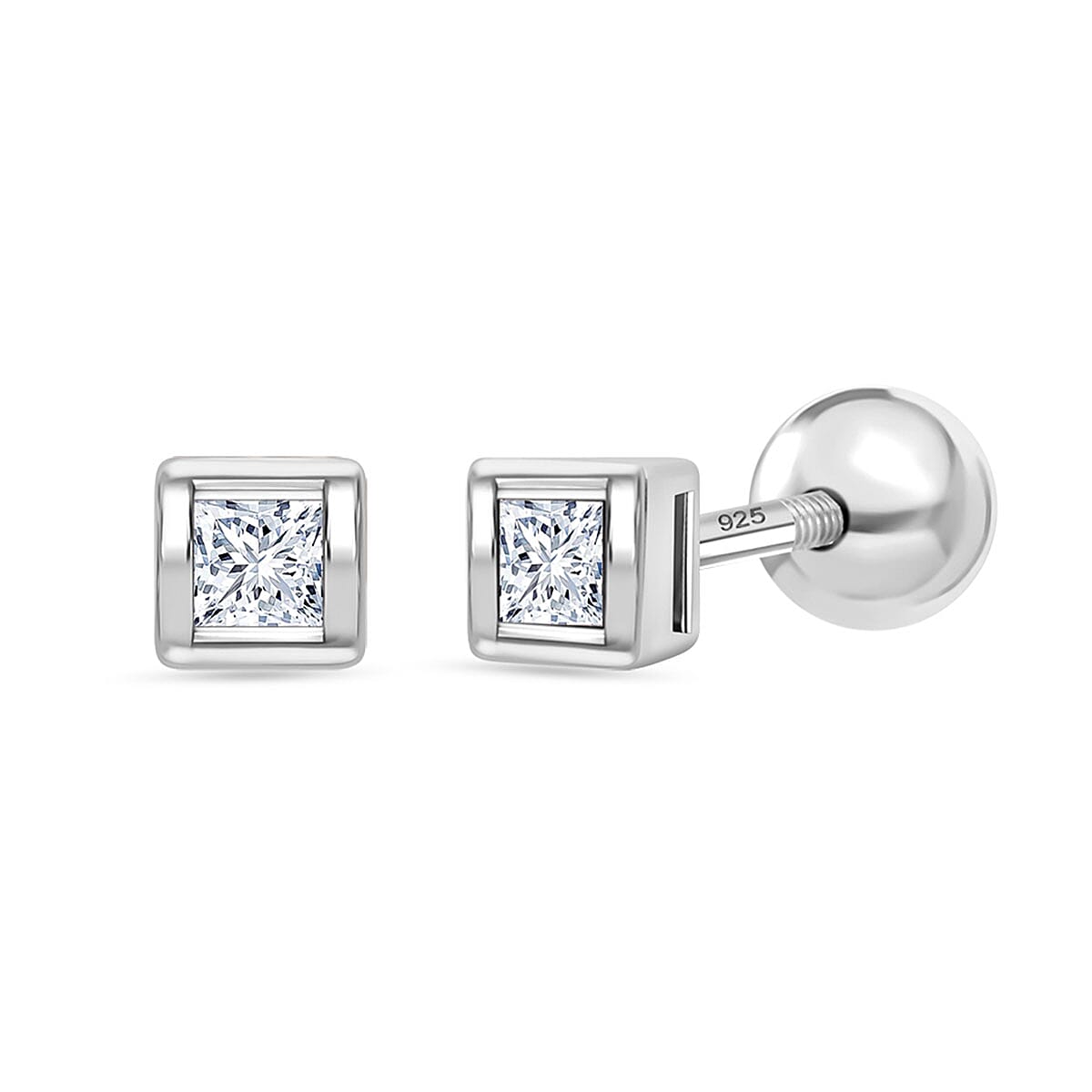 Luxuriant SI-GH Lab Grown Diamond Earring with Screw Back in Rhodium Overlay Sterling Silver