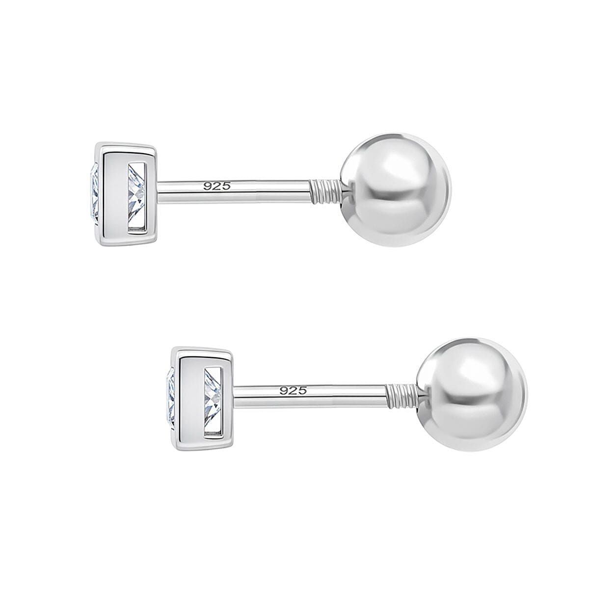 Luxuriant SI-GH Lab Grown Diamond Earring with Screw Back in Rhodium Overlay Sterling Silver