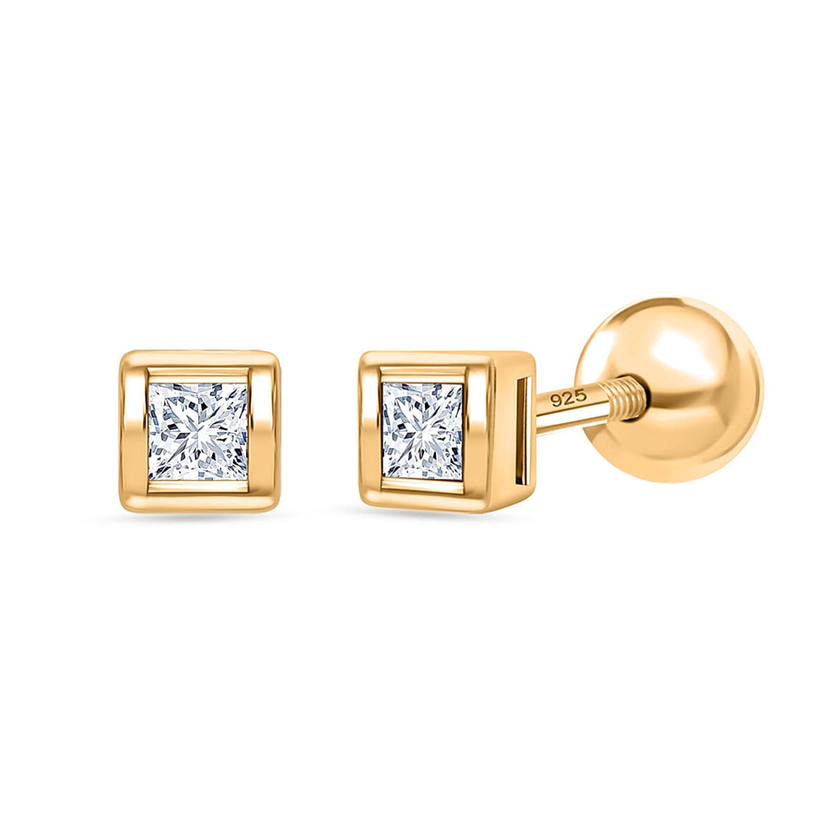 Luxuriant SI-GH Lab Grown Diamond Earring with Screw Back in 18K Vermeil Yellow Gold Plated Sterling Silver