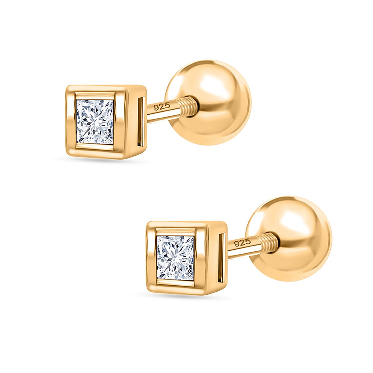 Luxuriant SI-GH Lab Grown Diamond Earring with Screw Back in 18K Vermeil Yellow Gold Plated Sterling Silver