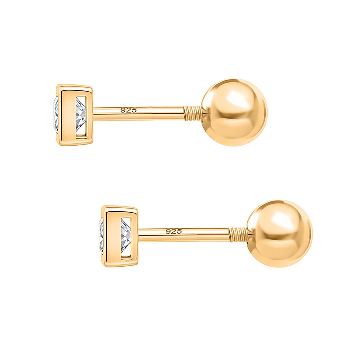 Luxuriant SI-GH Lab Grown Diamond Earring with Screw Back in 18K Vermeil Yellow Gold Plated Sterling Silver