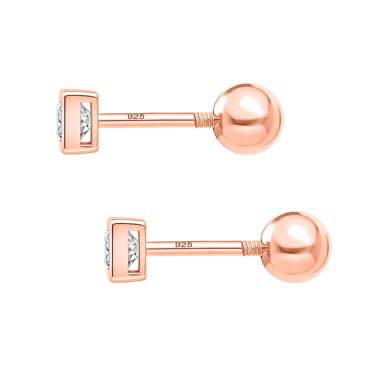 Luxuriant SI-GH Lab Grown Diamond Earring with Screw Back in 18K Vermeil Rose Gold Plated Sterling Silver