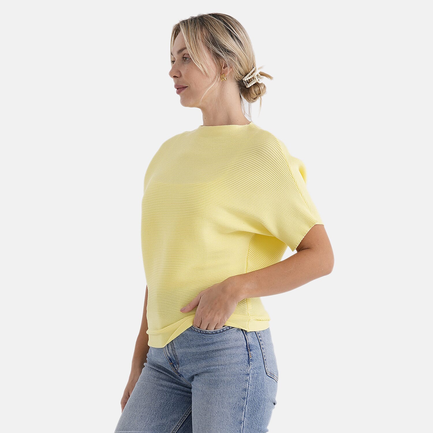 Styledby One-Size Casual Short Sleeve Jumper - Yellow