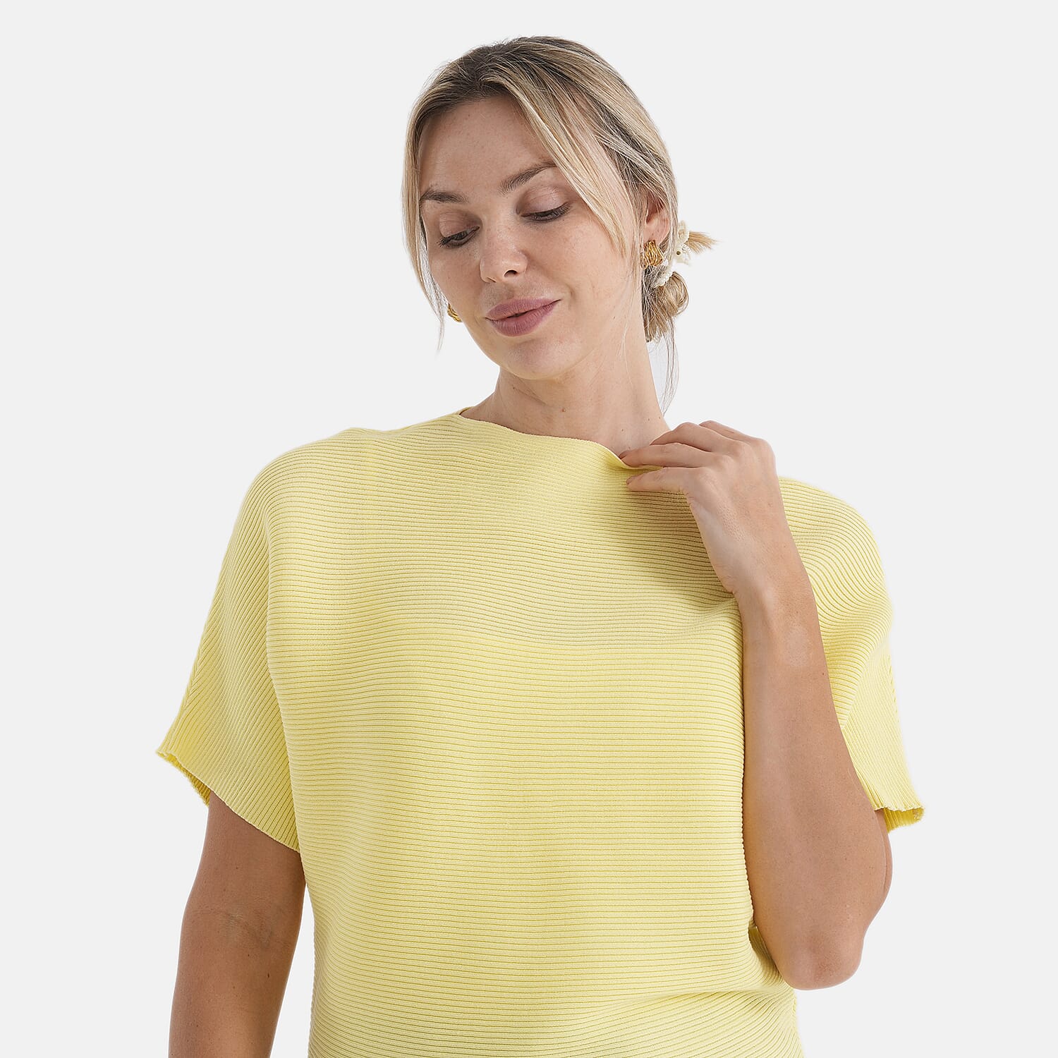 Styledby One-Size Casual Short Sleeve Jumper - Yellow