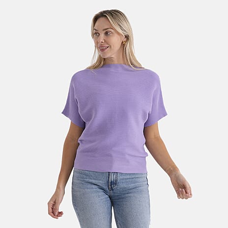Styledby One-Size Casual Short Sleeve Jumper - Purple