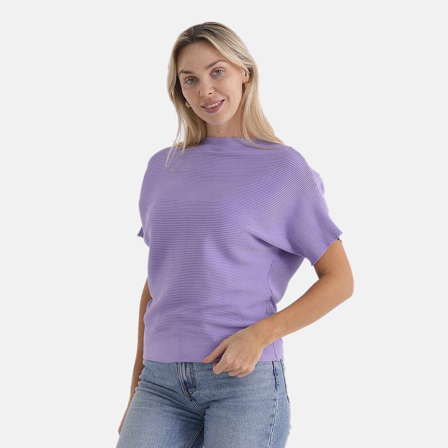 Styledby One-Size Casual Short Sleeve Jumper - Purple