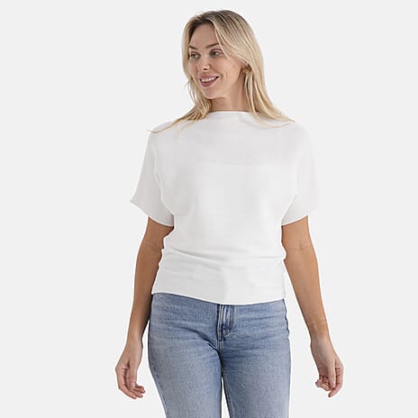 Styledby One-Size Casual Short Sleeve Jumper - White