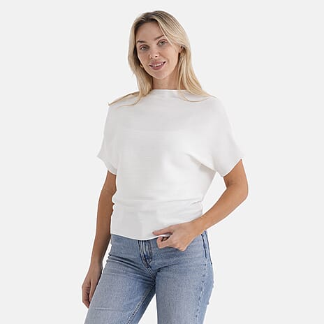 Styledby One-Size Casual Short Sleeve Jumper - White