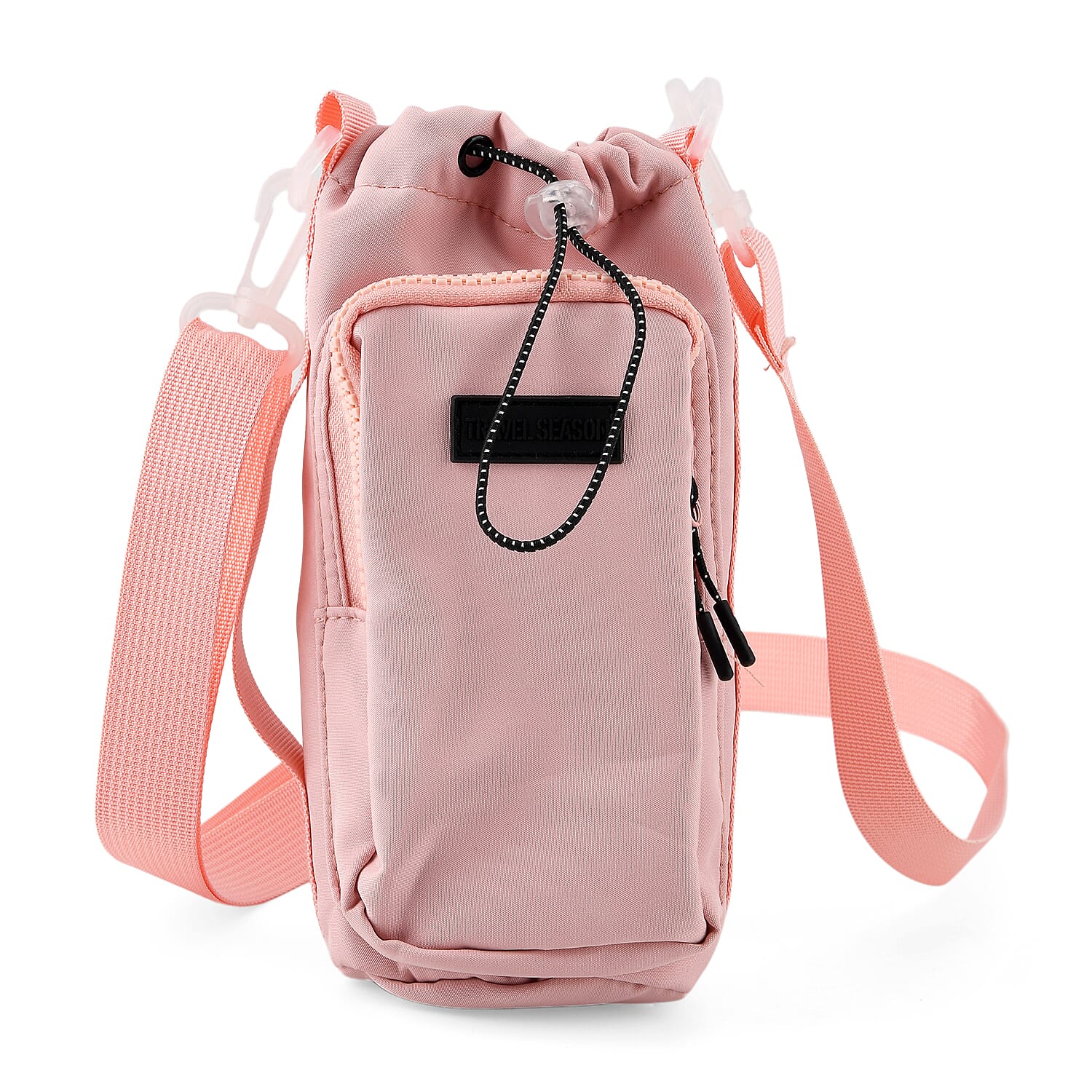 Insulated Style Coffee-Water Bottle Carrier with Wide Crossbody Strap - Pink