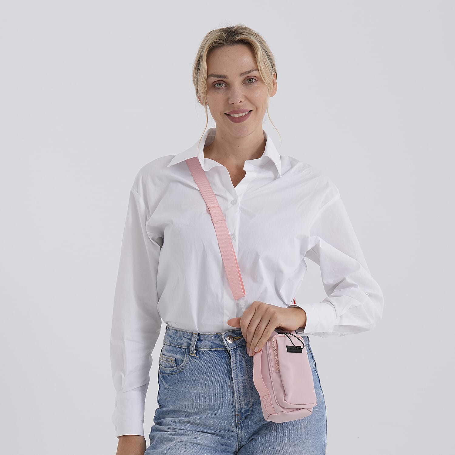 Insulated Style Coffee-Water Bottle Carrier with Wide Crossbody Strap - Pink
