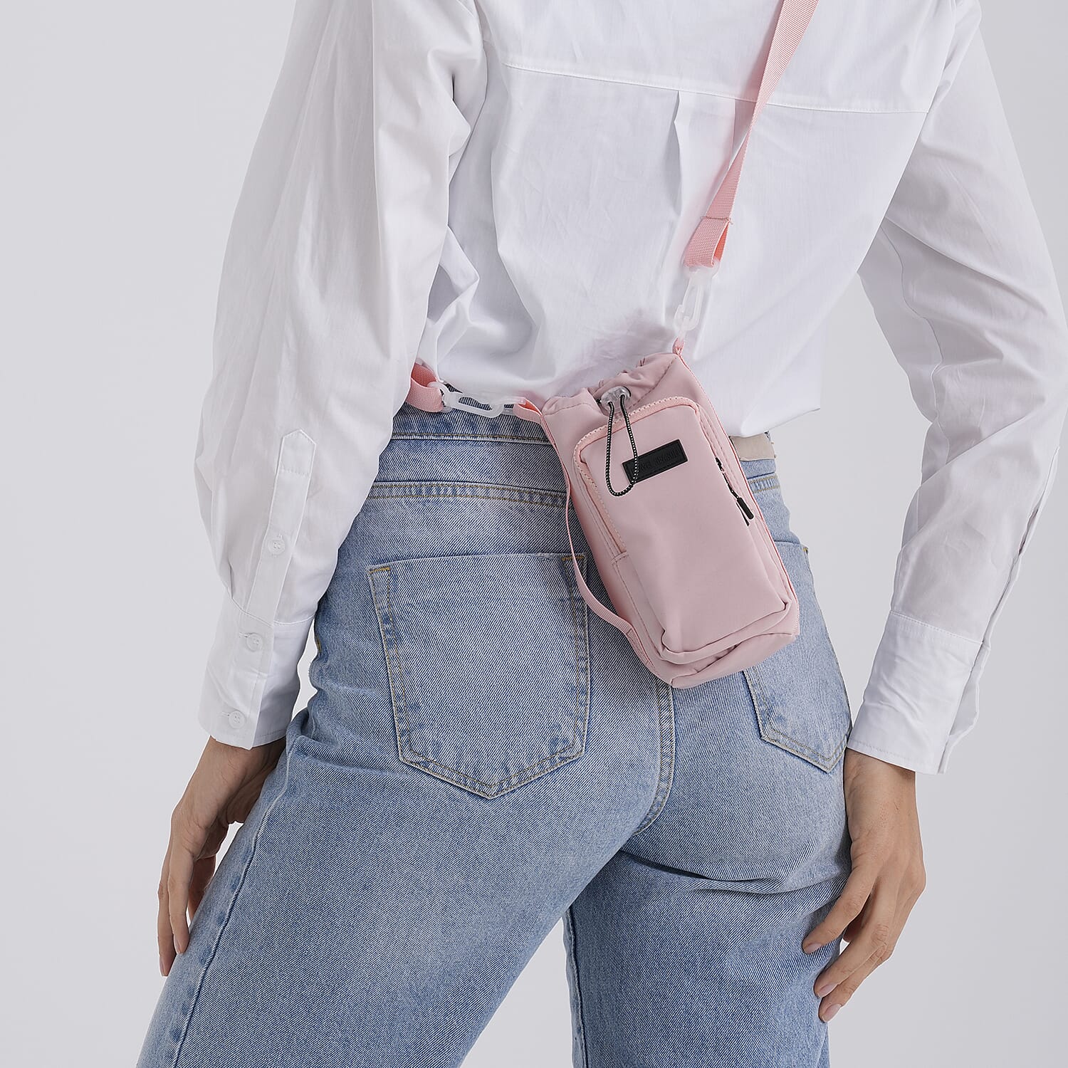 Insulated Style Coffee-Water Bottle Carrier with Wide Crossbody Strap - Pink