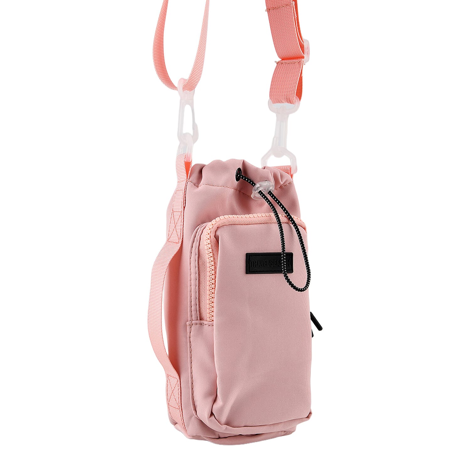 Insulated Style Coffee-Water Bottle Carrier with Wide Crossbody Strap - Pink