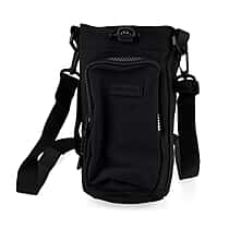 Insulated Style Coffee-Water Bottle Carrier with Wide Crossbody Strap - Black