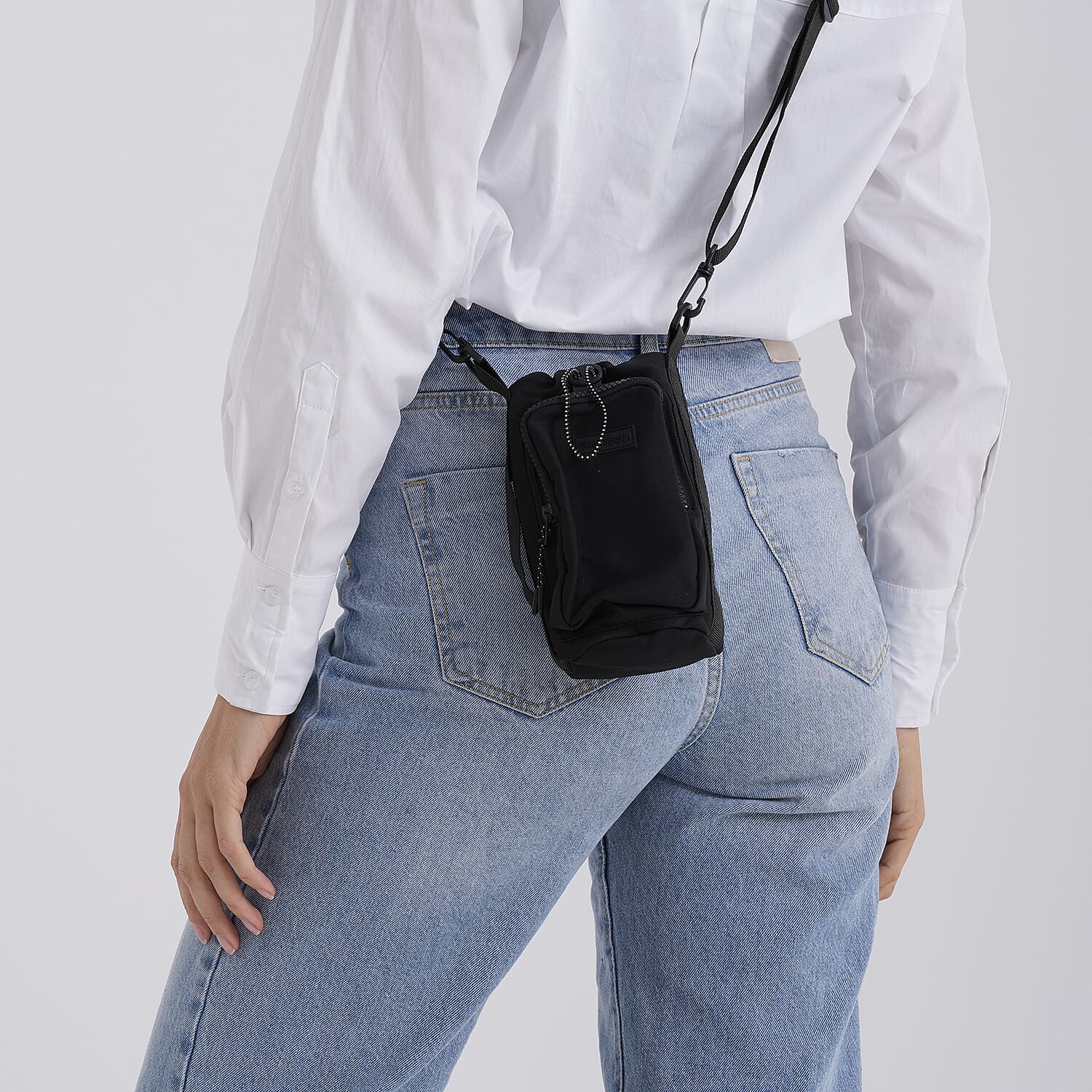 Insulated Style Coffee-Water Bottle Carrier with Wide Crossbody Strap - Black