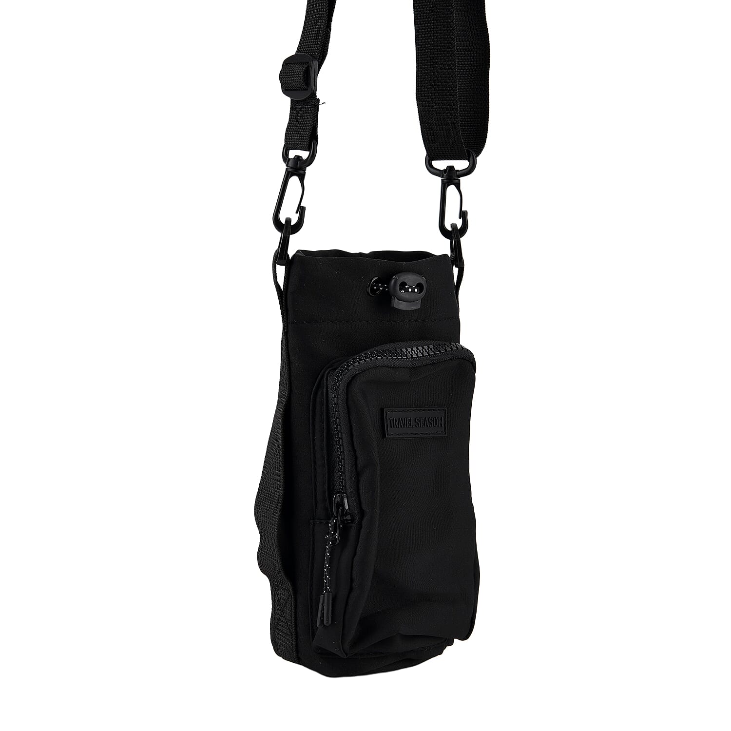 Insulated Style Coffee-Water Bottle Carrier with Wide Crossbody Strap - Black