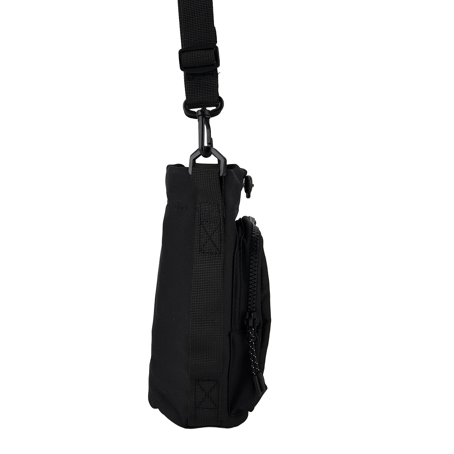 Insulated Style Coffee-Water Bottle Carrier with Wide Crossbody Strap - Black