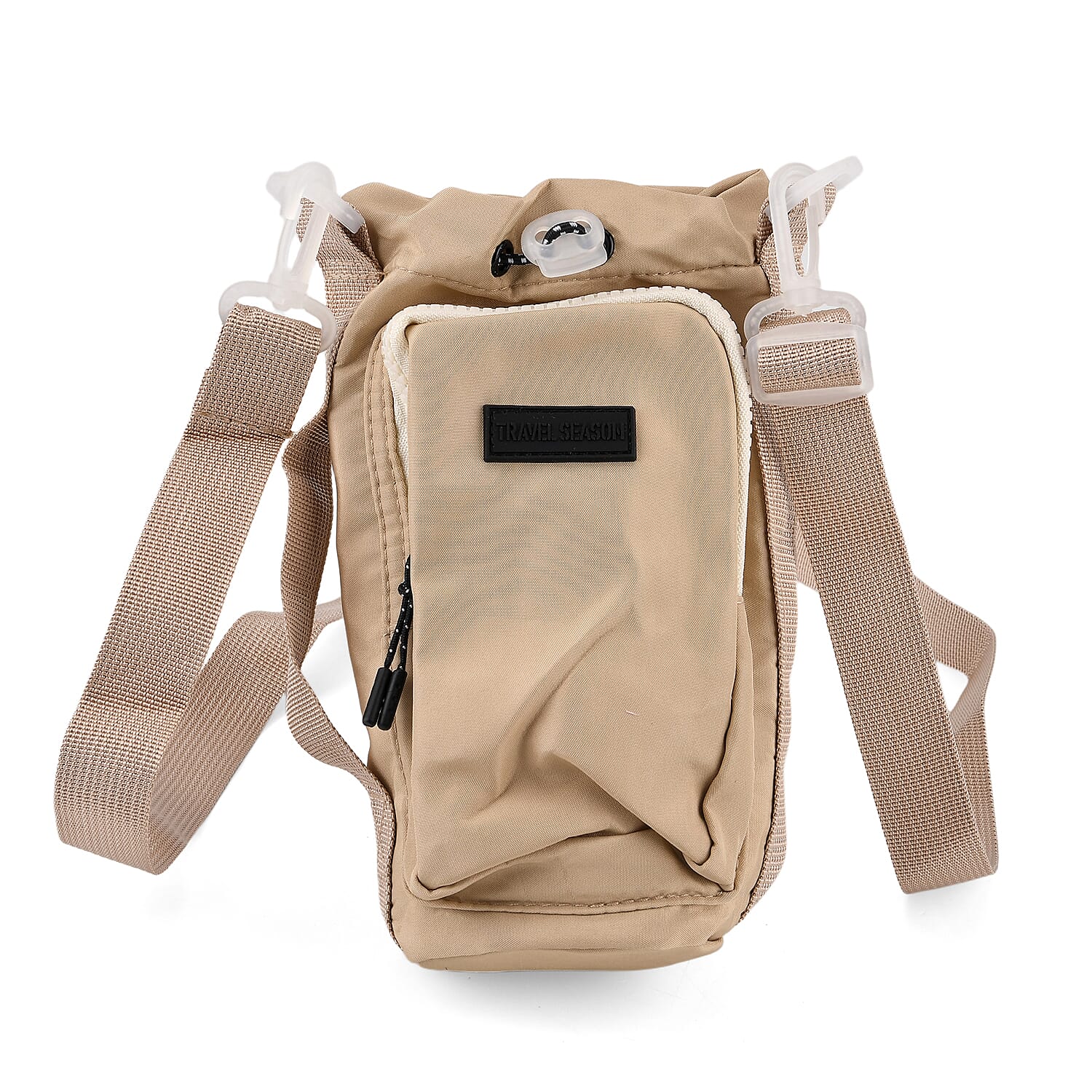 Insulated Style Coffee-Water Bottle Carrier with Wide Crossbody Strap - Beige