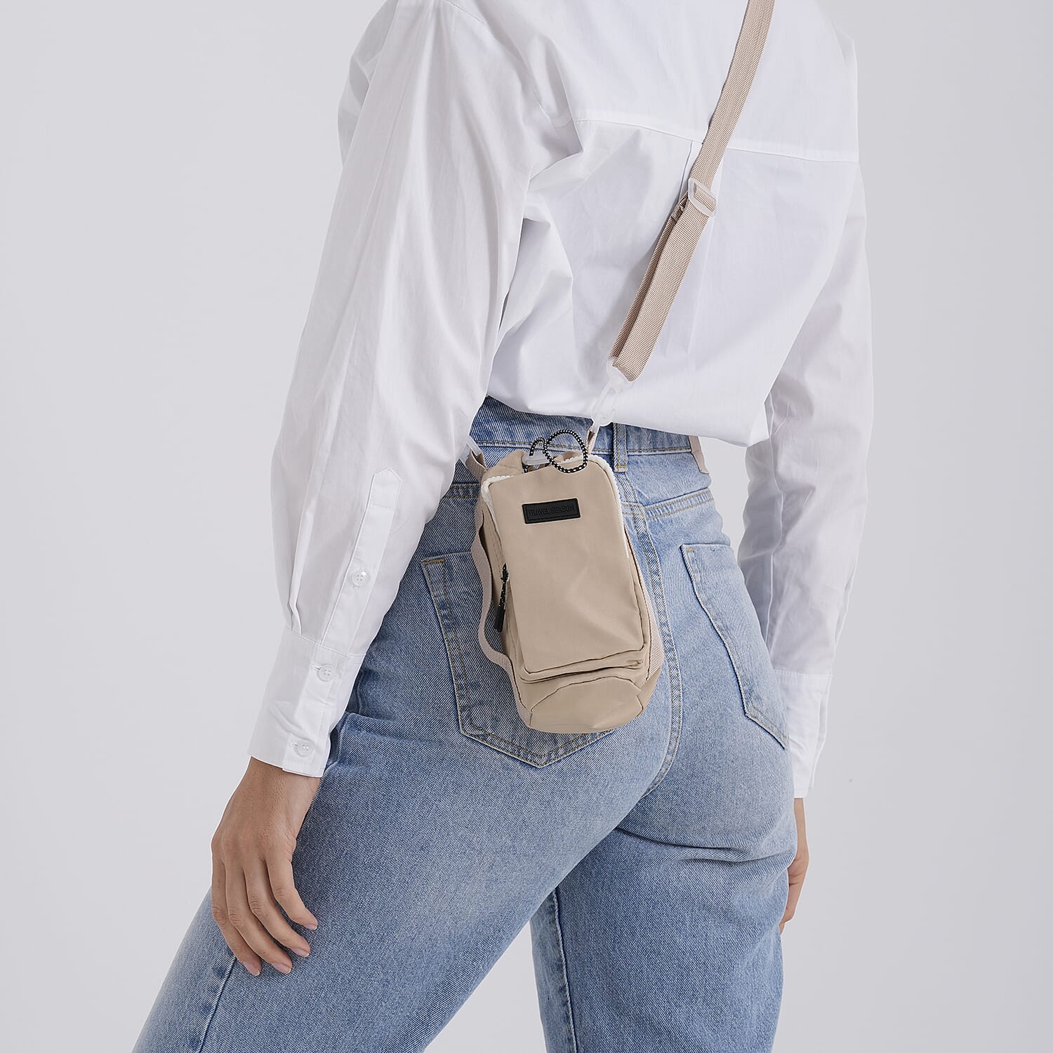 Insulated Style Coffee-Water Bottle Carrier with Wide Crossbody Strap - Beige