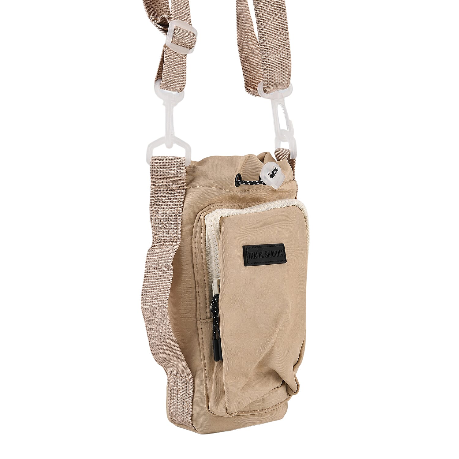 Insulated Style Coffee-Water Bottle Carrier with Wide Crossbody Strap - Beige