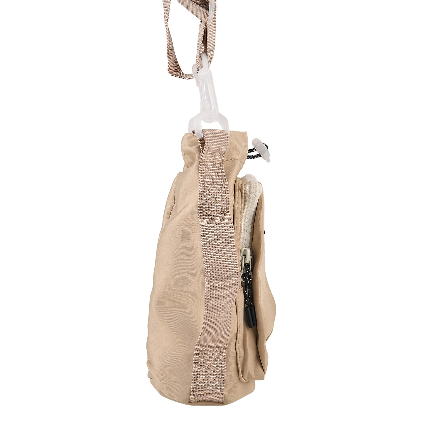 Insulated Style Coffee-Water Bottle Carrier with Wide Crossbody Strap - Beige