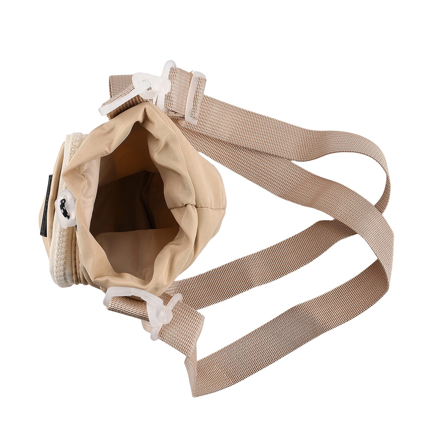 Insulated Style Coffee-Water Bottle Carrier with Wide Crossbody Strap - Beige