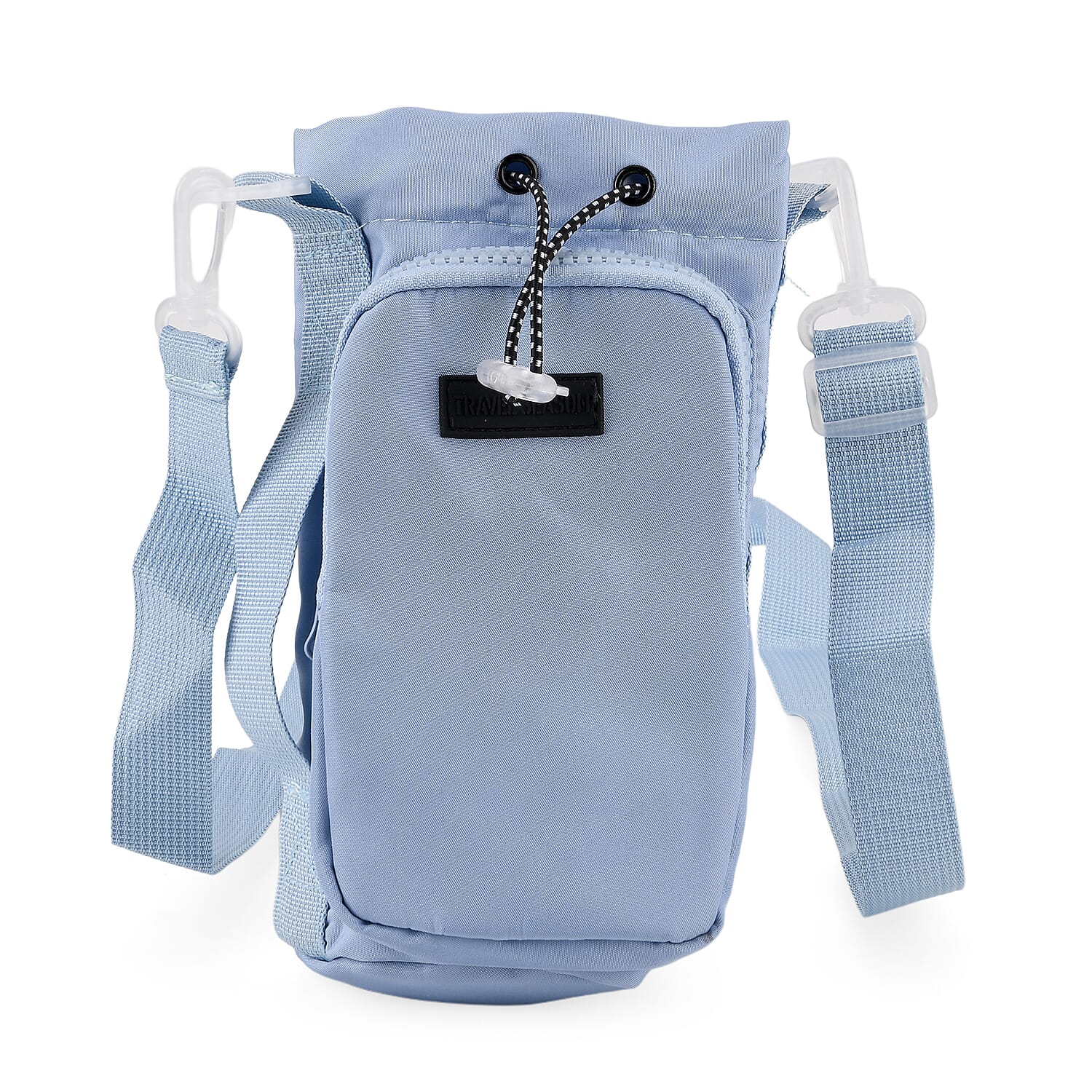 Insulated Style Coffee-Water Bottle Carrier with Wide Crossbody Strap - Blue
