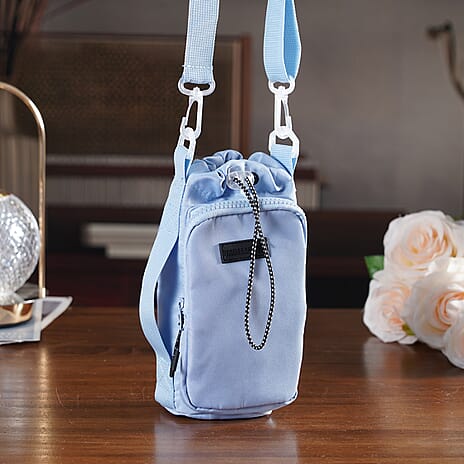 Insulated Style Coffee-Water Bottle Carrier with Wide Crossbody Strap - Blue