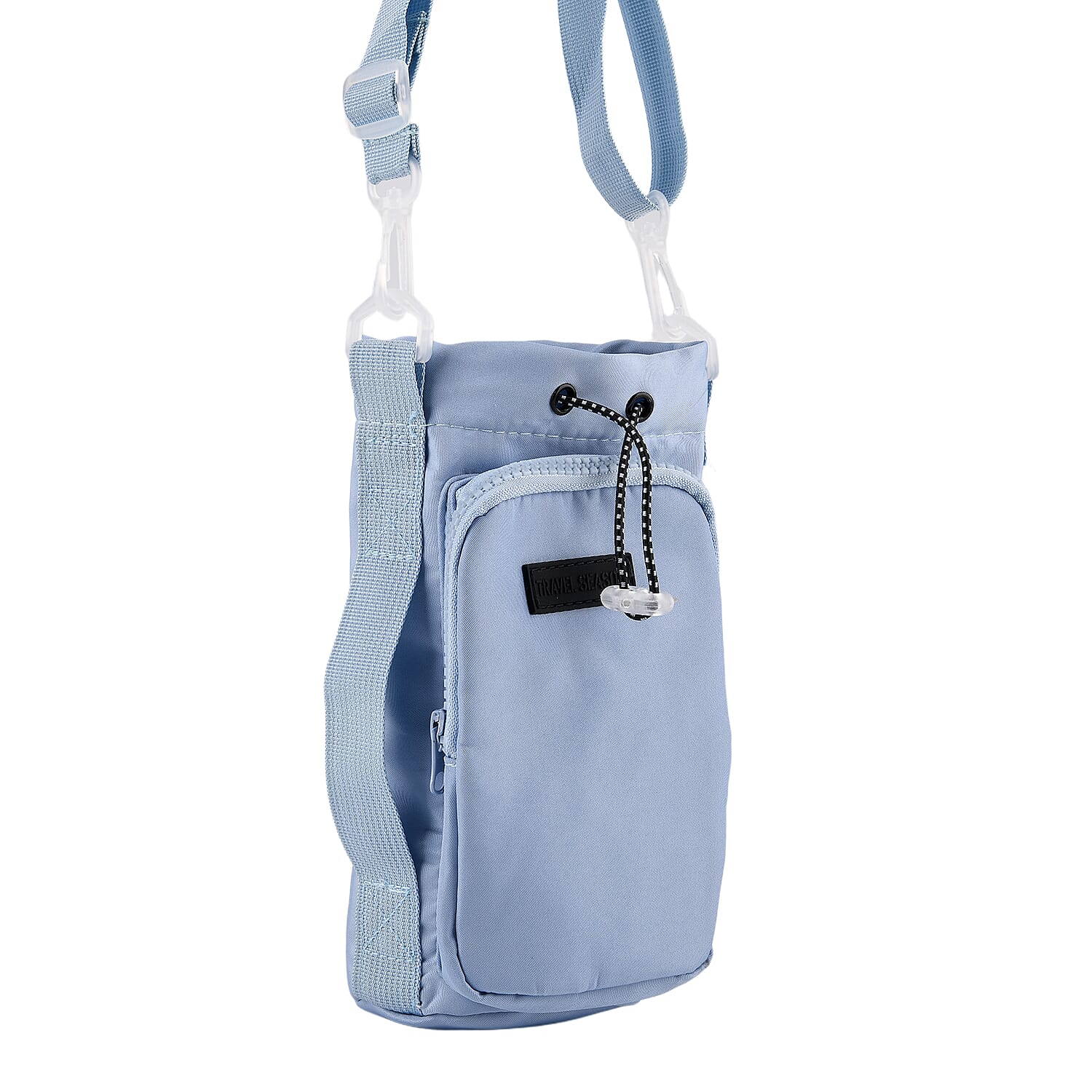 Insulated Style Coffee-Water Bottle Carrier with Wide Crossbody Strap - Blue