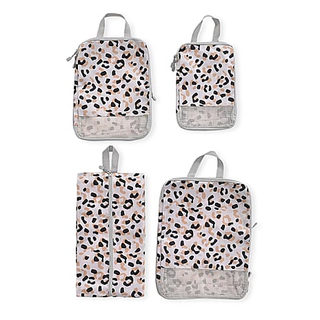 4-Piece Leopard Print Clothing Storage Set - White