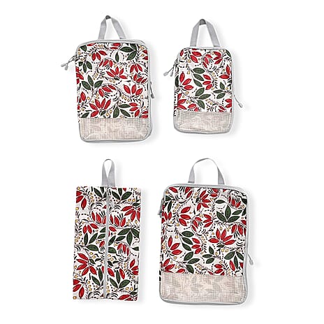 4-Piece Florsl Print Clothing Storage Set - Red