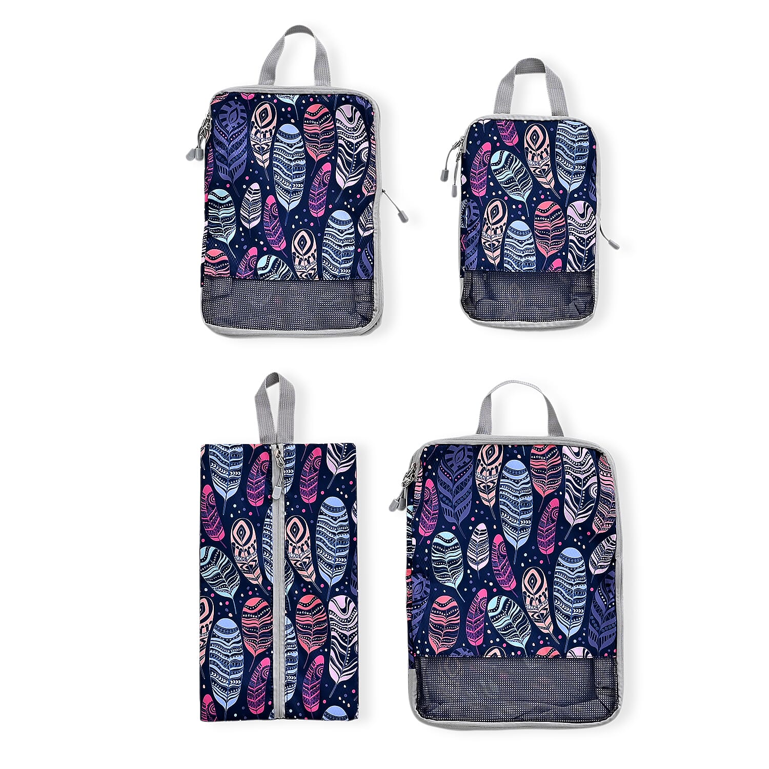 4-Piece Feather Print Clothing Storage Set - Navy