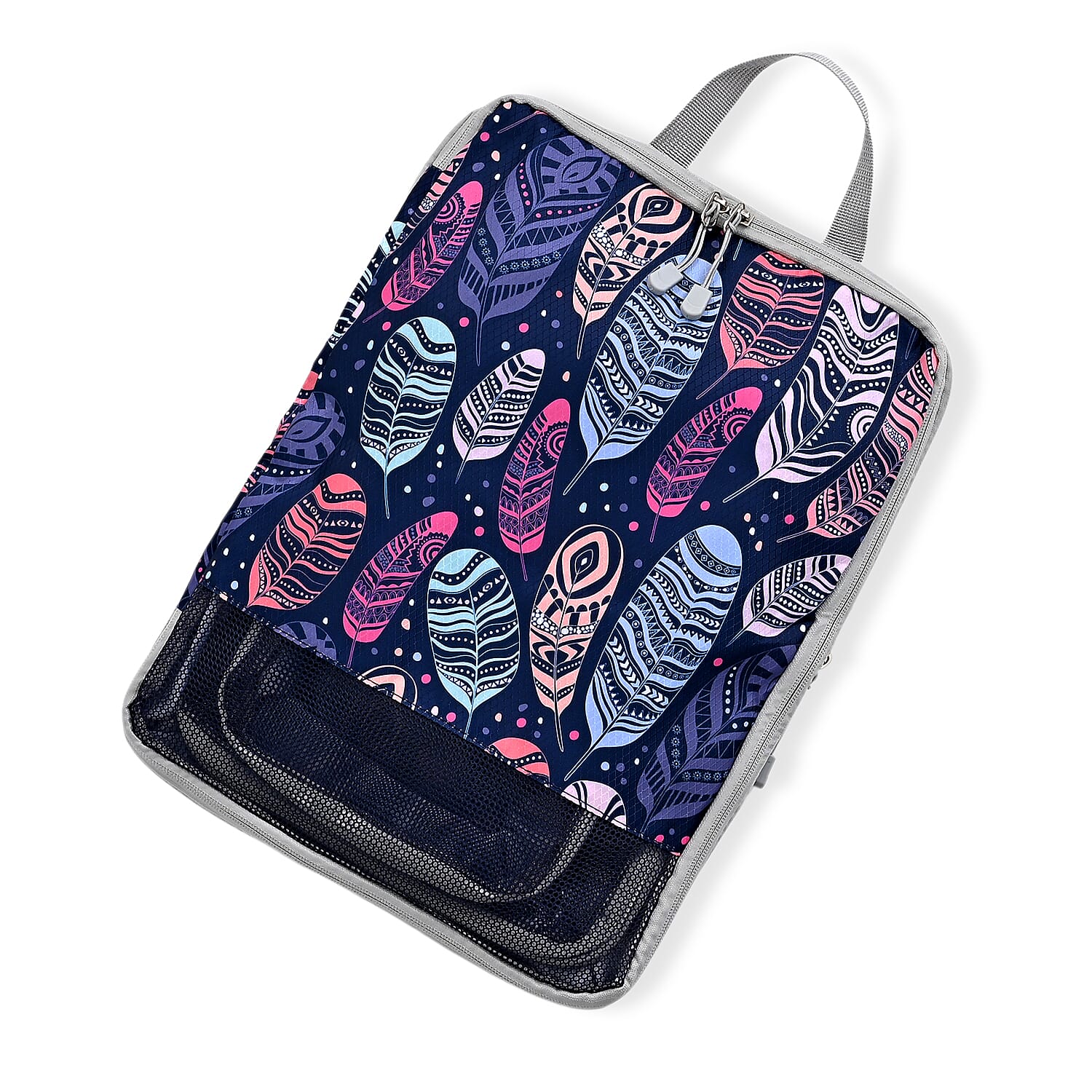 4-Piece Feather Print Clothing Storage Set - Navy