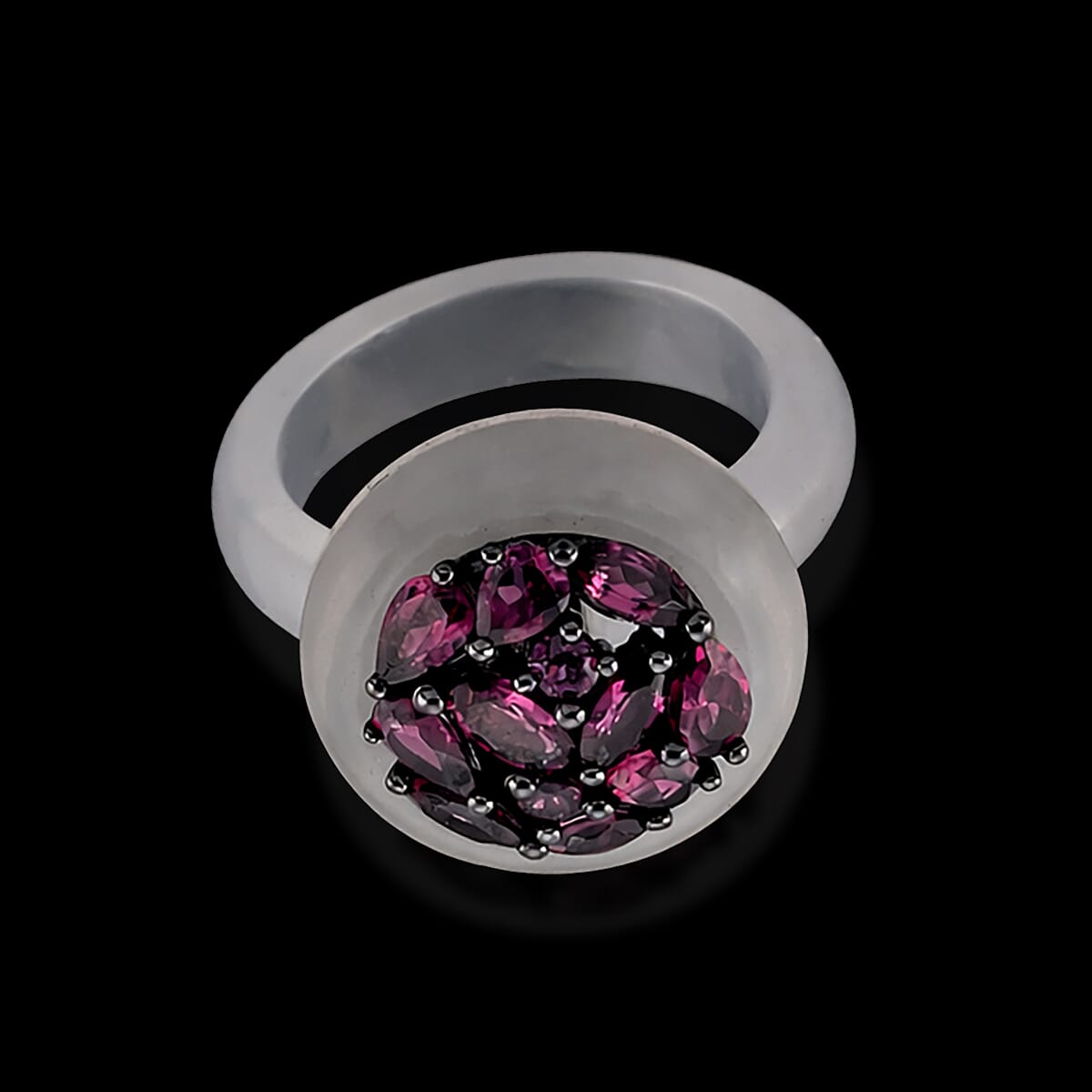 D'Joy Rhodolite Garnet, Dyed White Jade Fancy Ring Sterling Silver  15.830  Ct.