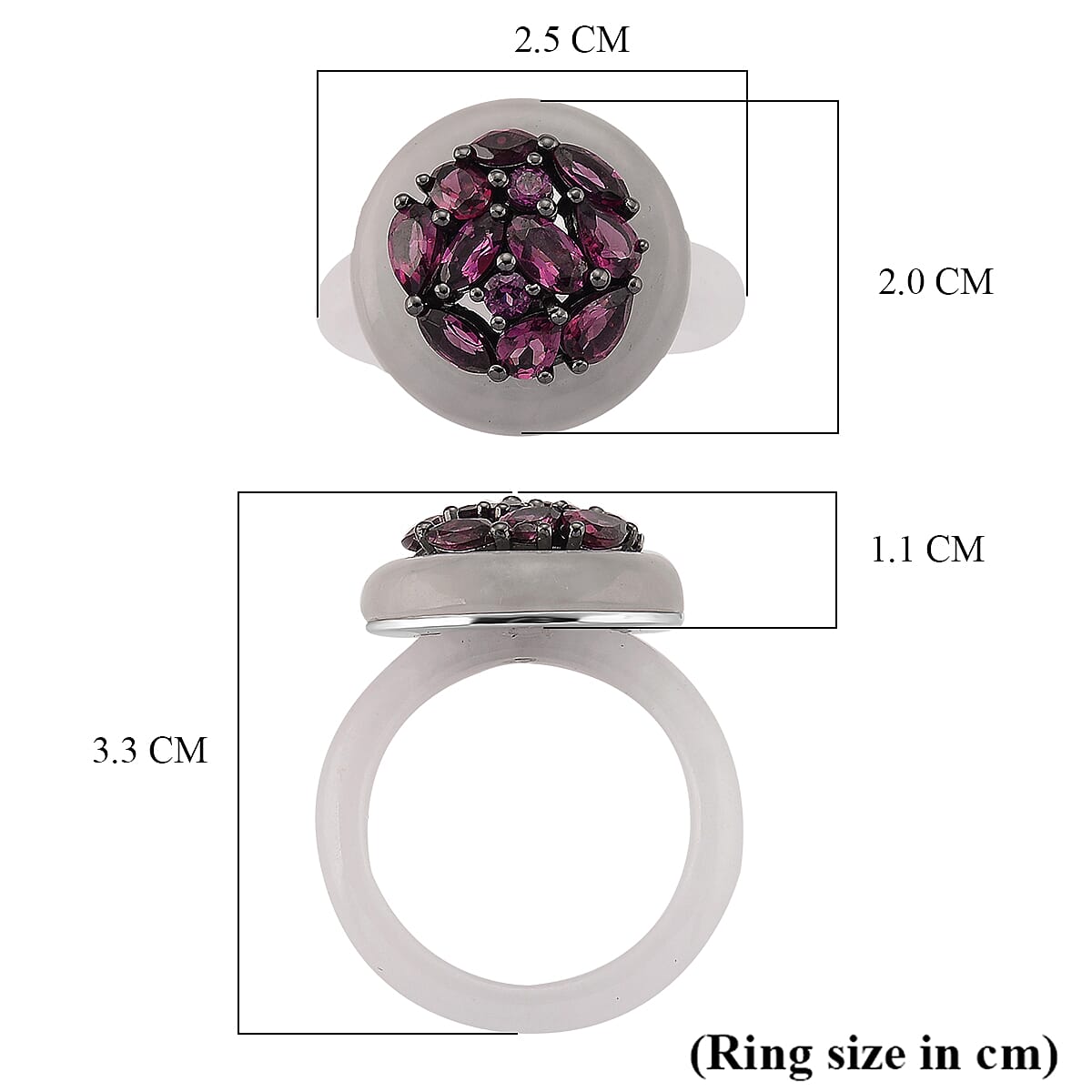D'Joy Rhodolite Garnet, Dyed White Jade Fancy Ring Sterling Silver  15.830  Ct.
