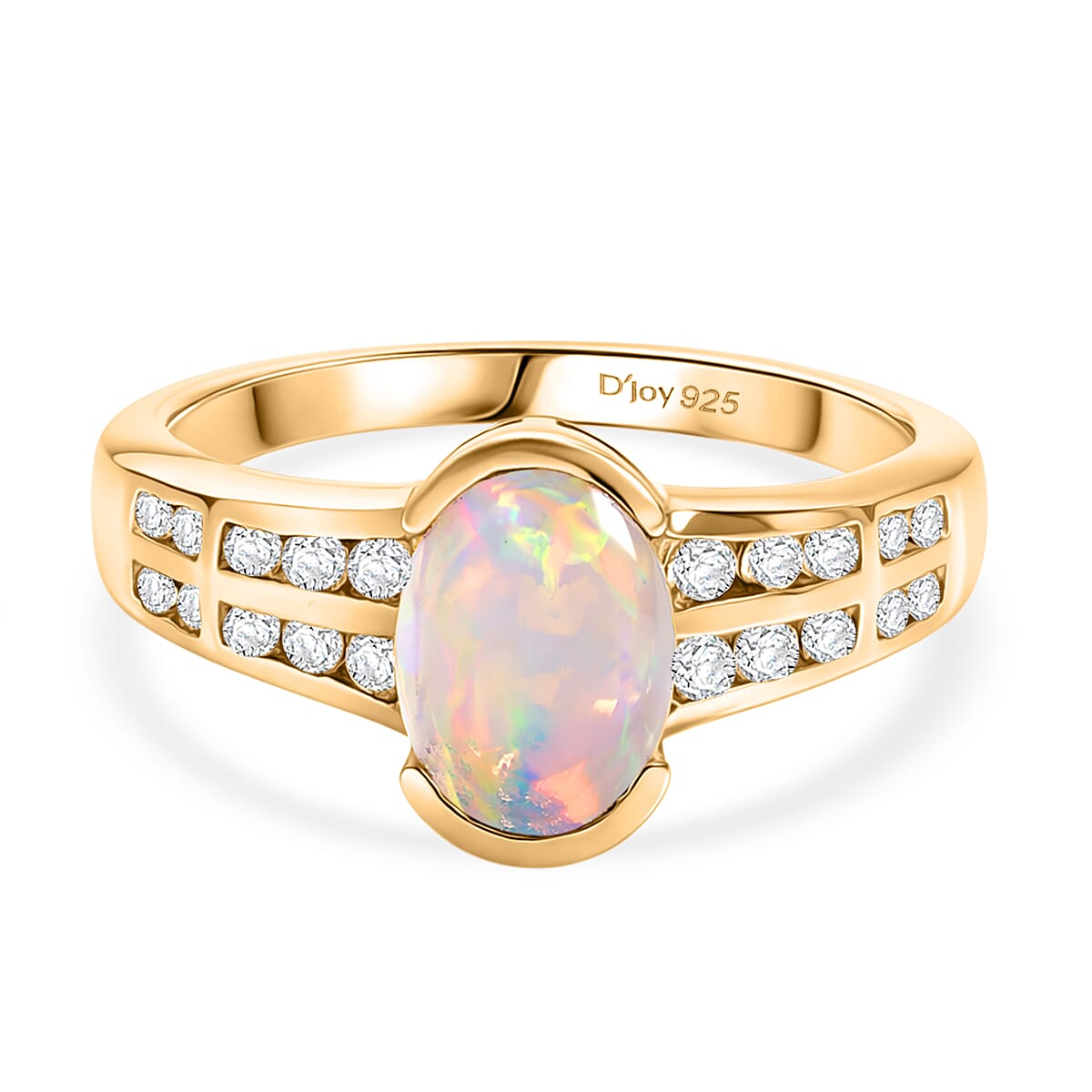 D'Joy Faceted Ethiopian Opal & White Zircon Ring in Yellow Gold Plated Sterling Silver 1.12 Ct.