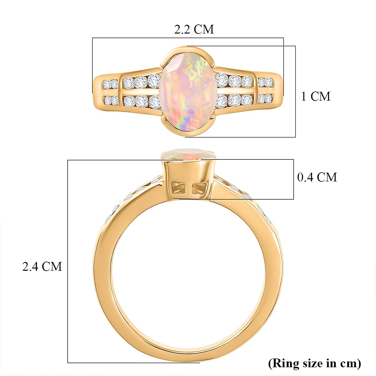 D'Joy Faceted Ethiopian Opal & White Zircon Ring in Yellow Gold Plated Sterling Silver 1.12 Ct.