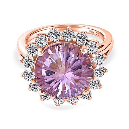 D'Joy Rose De France Amethyst & White Zircon Halo Split Shank Ring in Rose Gold Plated Sterling Silver 7.26 Ct. D'Joy Rose De France Amethyst & White Zircon Halo Split Shank Ring in Rose Gold Plated Sterling Silver 7.26 Ct.