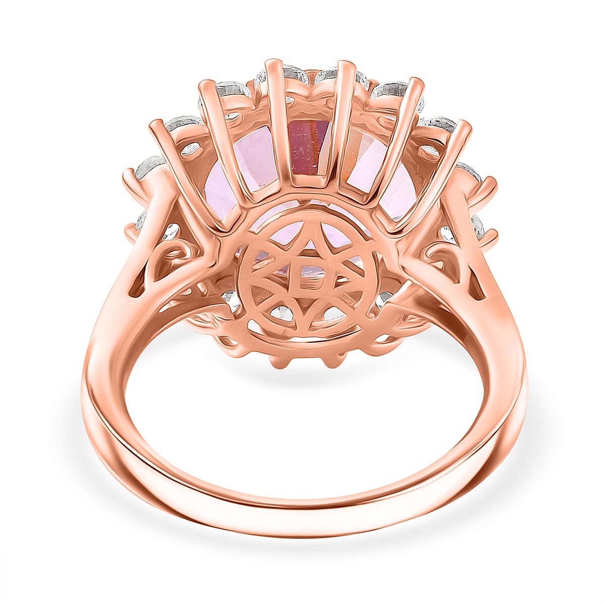 D'Joy Rose De France Amethyst & White Zircon Halo Split Shank Ring in Rose Gold Plated Sterling Silver 7.26 Ct.