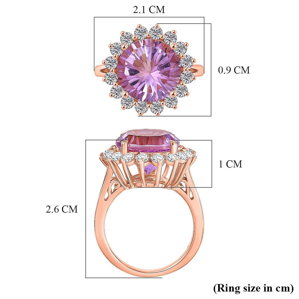 D'Joy Rose De France Amethyst & White Zircon Halo Split Shank Ring in Rose Gold Plated Sterling Silver 7.26 Ct.