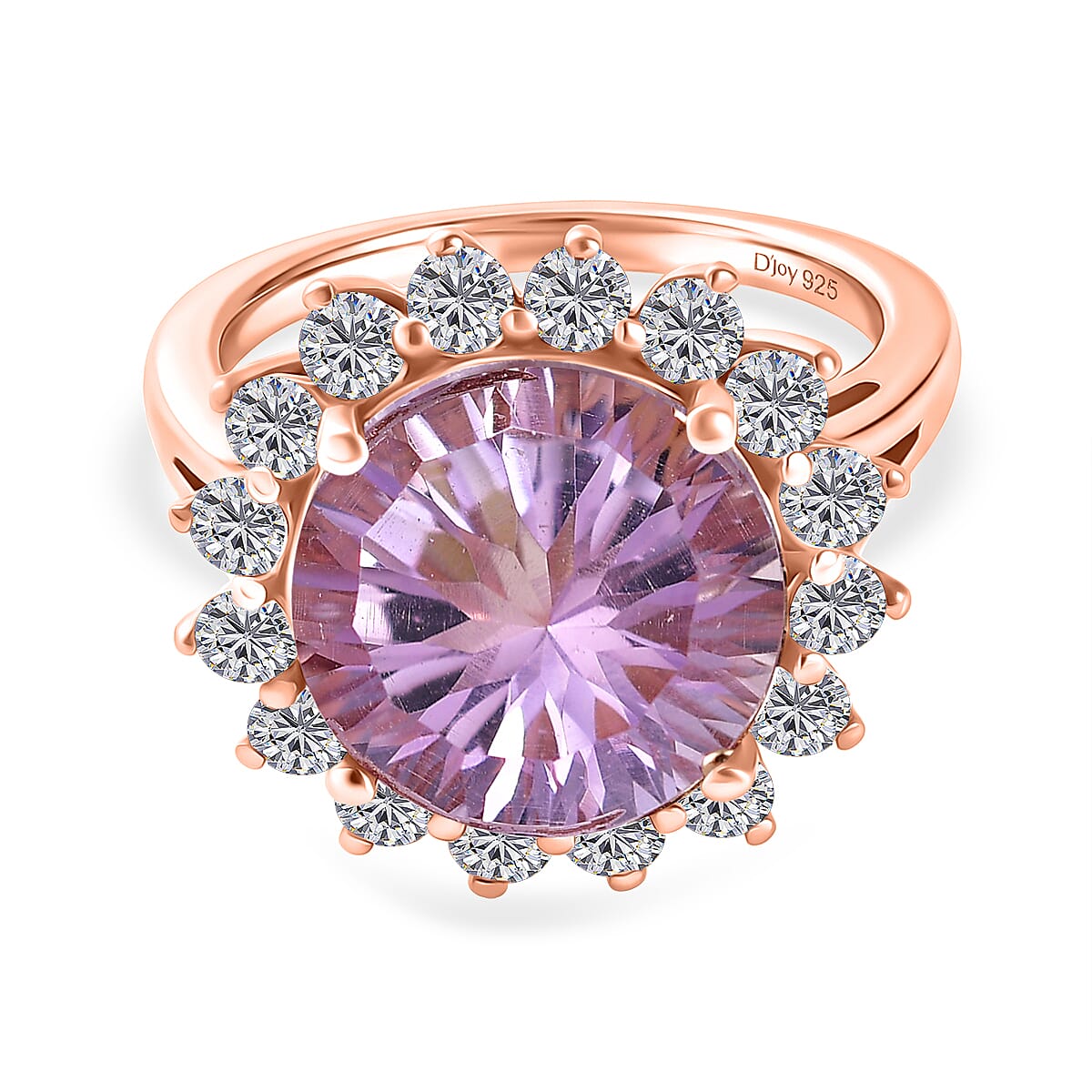 D'Joy Rose De France Amethyst & White Zircon Halo Split Shank Ring in Rose Gold Plated Sterling Silver 7.26 Ct.