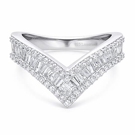 LUXURIANT 1 Ct. Lab Grown Diamond Wishbone Ring in Rhodium Overlay Sterling Silver (SI-GH)