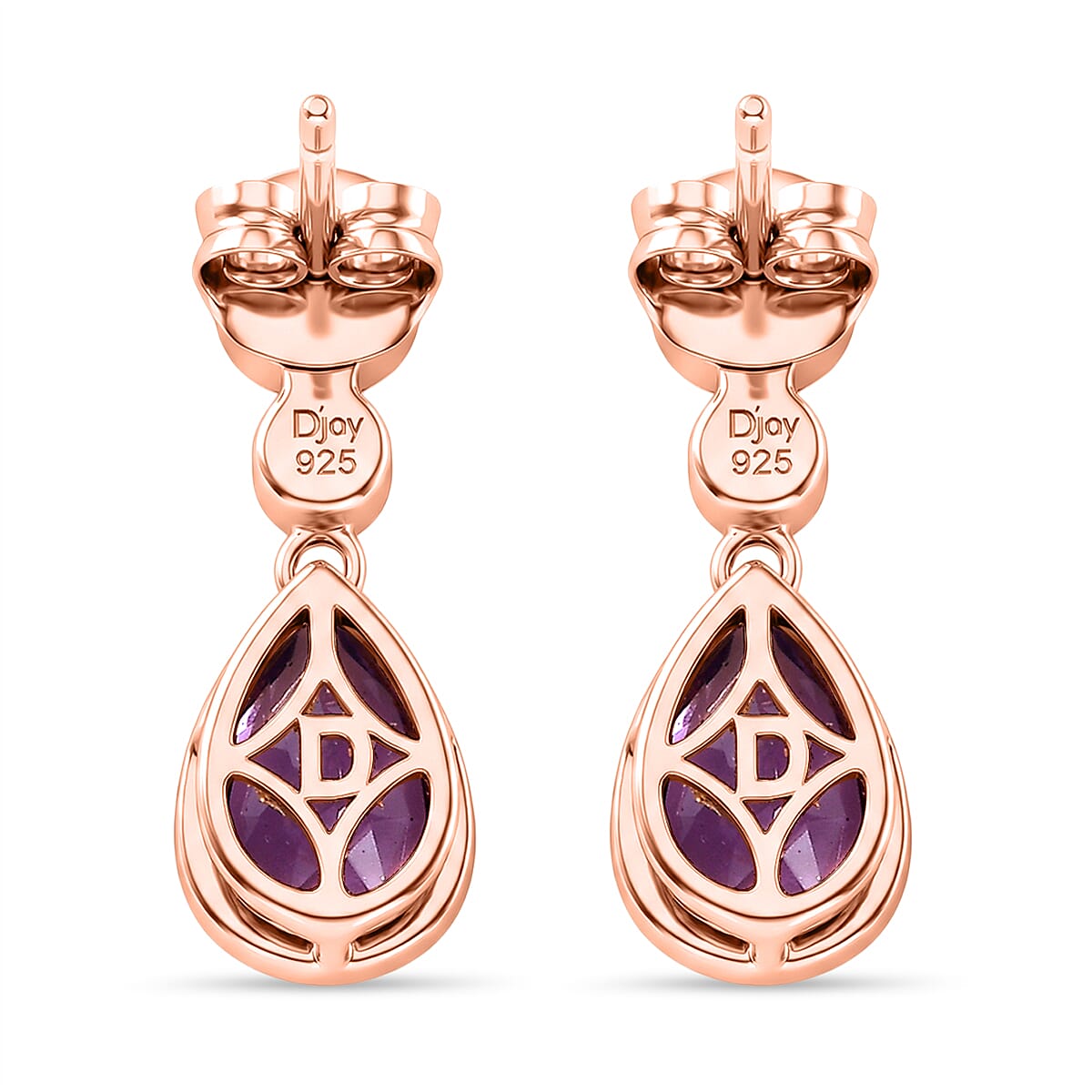 D'Joy AAA Rose De France Amethyst, White Zircon & Ethiopian Opal Dangling Earring with Push Back in Rose Gold Plated Sterling Silver 2.97 Ct.