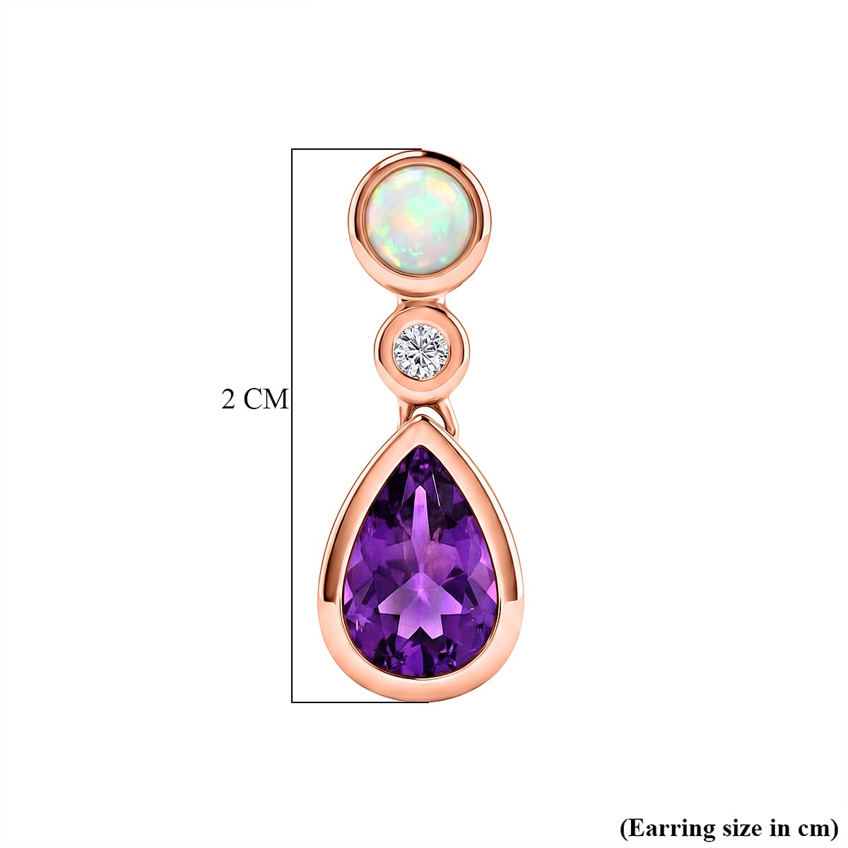 D'Joy AAA Rose De France Amethyst, White Zircon & Ethiopian Opal Dangling Earring with Push Back in Rose Gold Plated Sterling Silver 2.97 Ct.