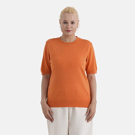 La Marey Summer Knit Short Sleeve Top (Size S, Fit 8 To 10) - Orange