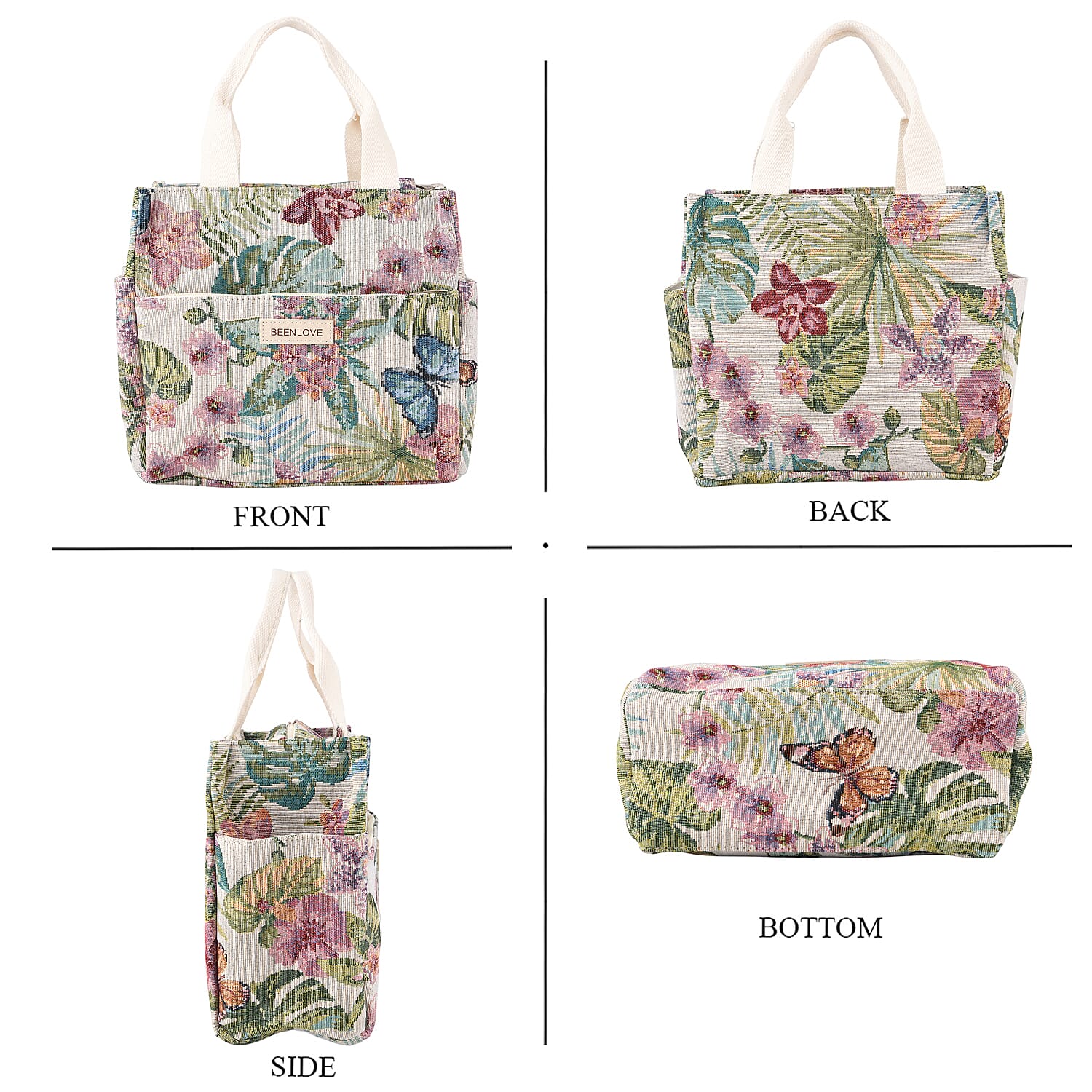 Set of 2 Tropical Print Insulated Lunch Tote Bags - Multicolour