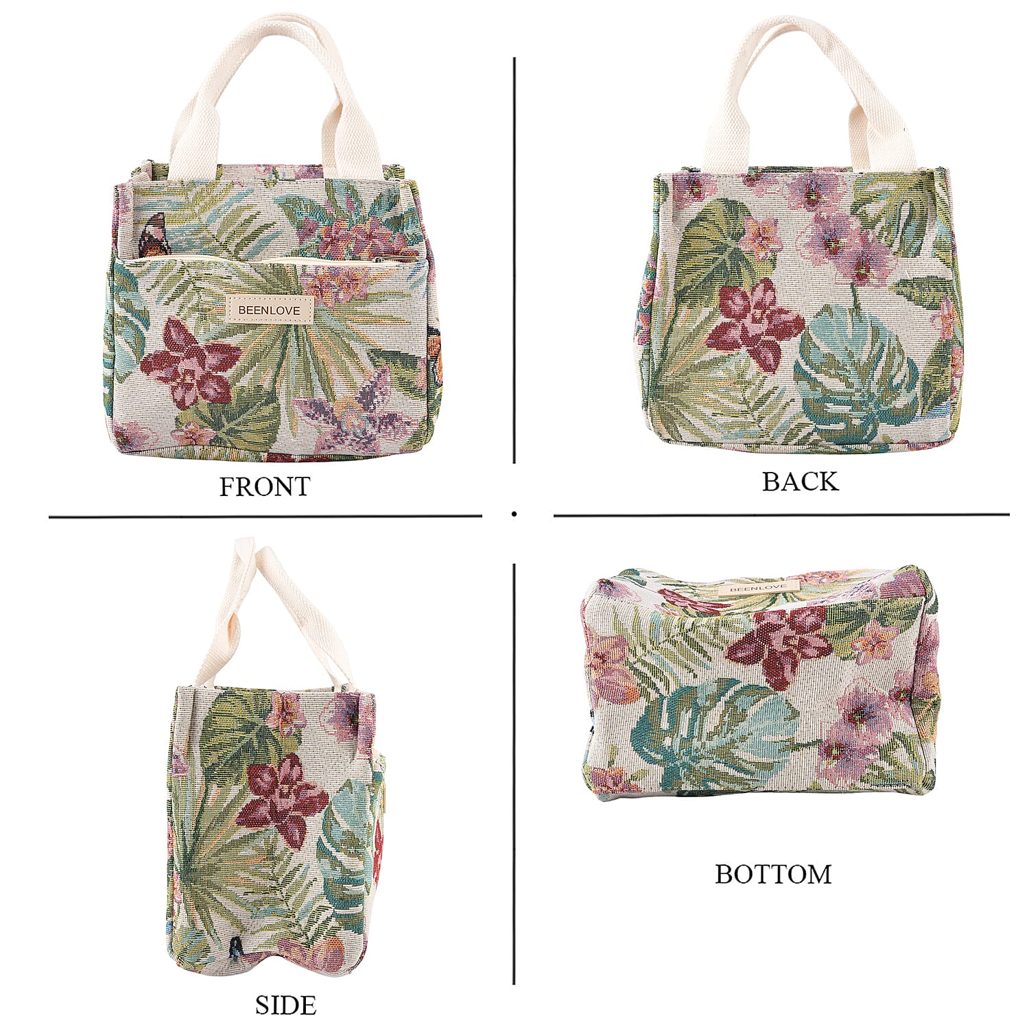 Set of 2 Tropical Print Insulated Lunch Tote Bags - Multicolour