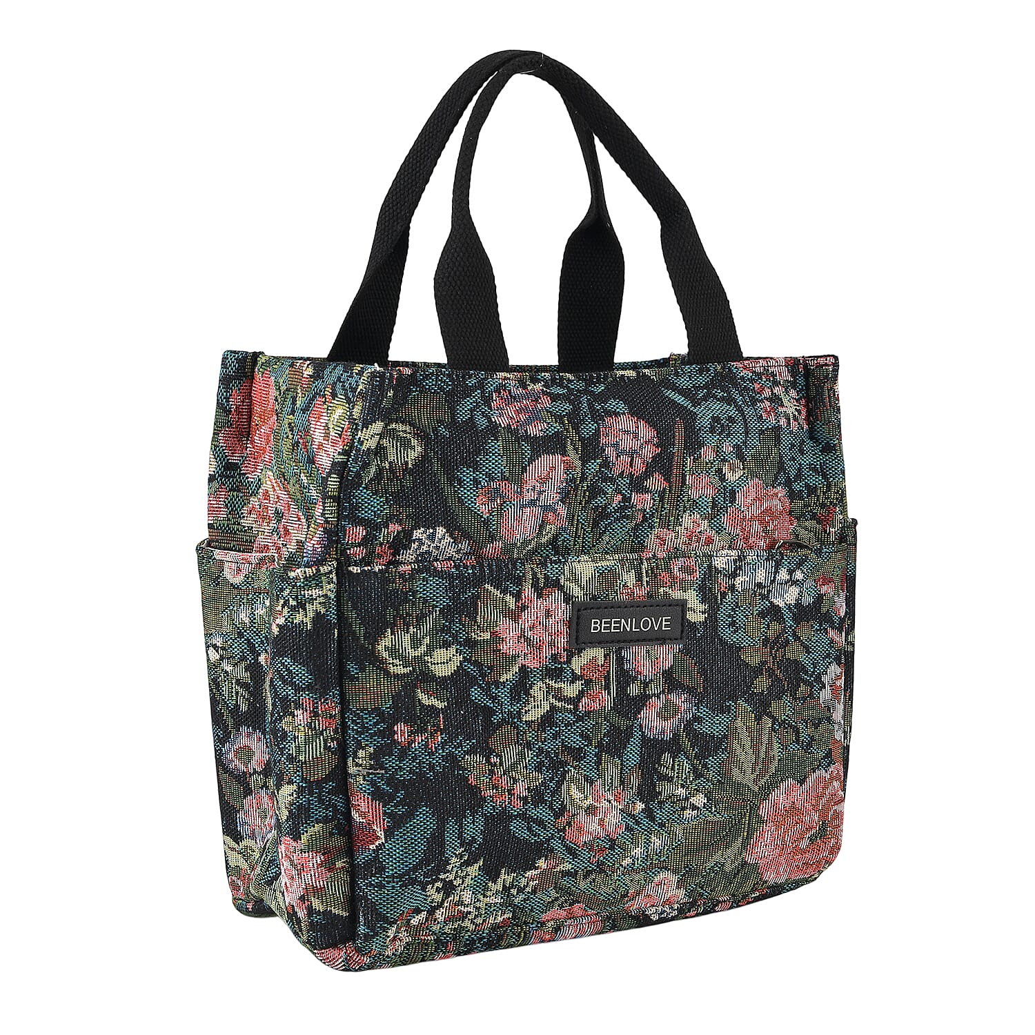 Set of 2 Tropical Print Insulated Lunch Tote Bags - Black & Multicolour