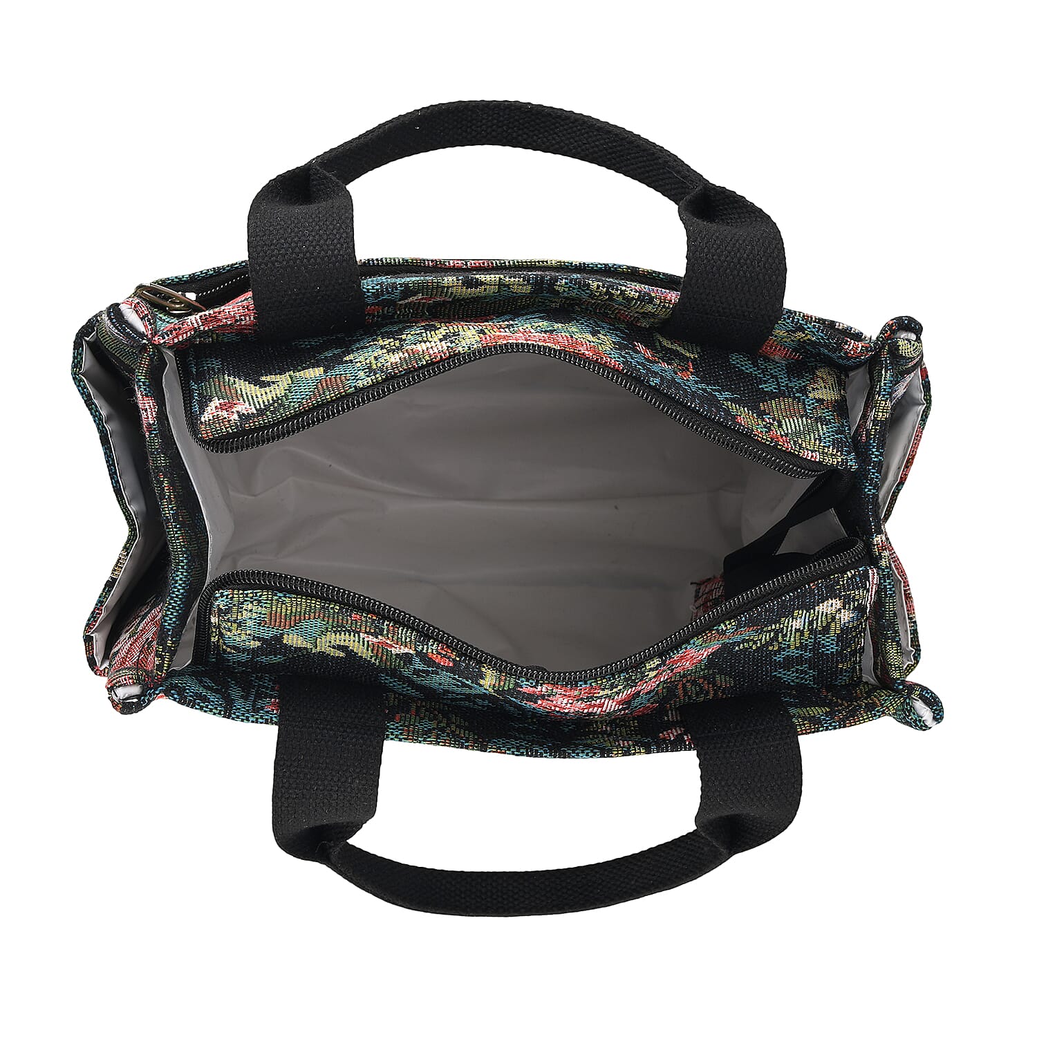 Set of 2 Tropical Print Insulated Lunch Tote Bags - Black & Multicolour